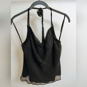 CHOCALA Medium Black Beaded Halter Top